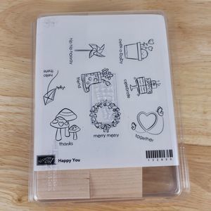 STAMPIN’ UP! Happy You Rubber Stamps Wood Set of 8 Retired New Old Stock